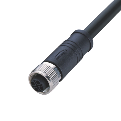 M12 S-coding Female Straight Connector, Molded Cable, Unshielded, Contacts: 3, IP67/IP68