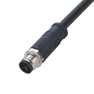 M12 S-coding Male Straight Connector, Molded Cable, Unshielded, Contacts: 3, IP67/IP68
