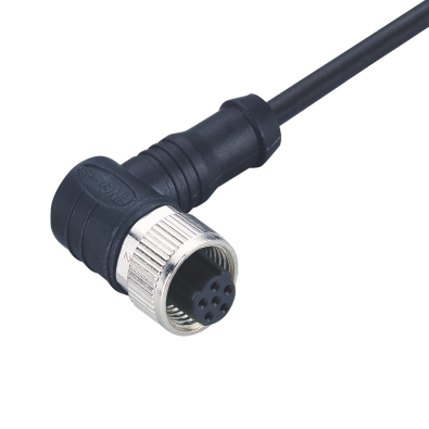 M12 C-coding Female Angled Connector, Molded Cable, Unshielded, Contacts: 6, IP67/IP68/IP69K