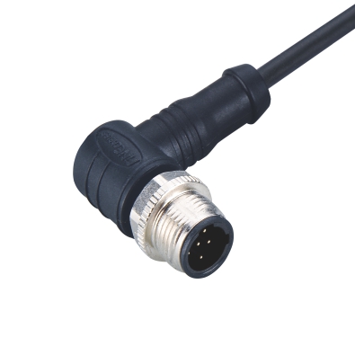 M12 C-coding Male Angled Connector, Molded Cable, Unshielded, Contacts: 6, IP67/IP68/IP69K