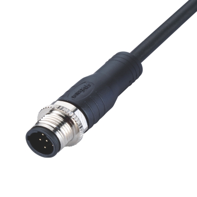 M12 C-coding Male Straight Connector, Molded Cable, Shielded, Contacts: 6, IP67/IP68/IP69K