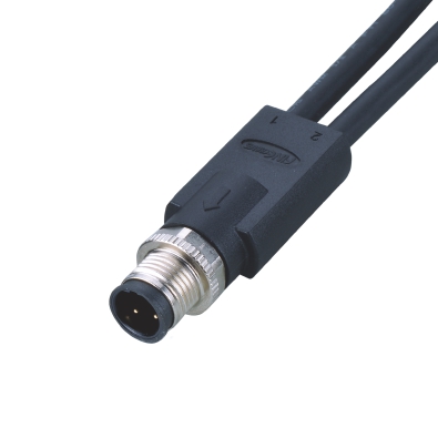 M12 B-coding Male Straight Connector, Molded 2 Cables, Shielded, Contacts: 5, IP67/IP68/IP69K