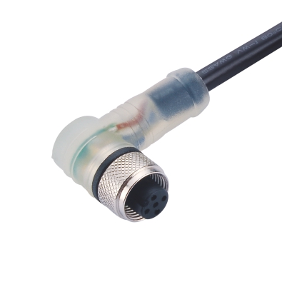 M12 A-coding Female Angled Connector, Molded Cable, with LED Indicator, NPN, Unshielded, Contacts: 3, IP67/IP68