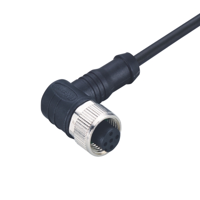 M12 A-coding Female Angled Connector, Molded Cable, Unshielded, Contacts: 17, IP67/IP68/IP69K