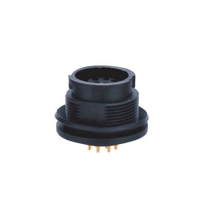 M16 Female Straight Connector, PCB Panel Mount, Quick-lock, Front Fastened, Contacts: 9, Unshielded, IP65/IP67