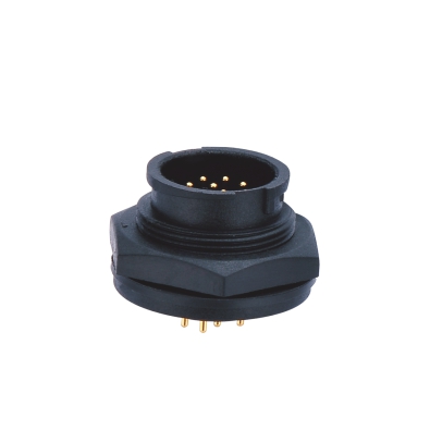 M16 Male Straight Connector, PCB Panel Mount, Quick-lock, Front Fastened, Contacts: 9, Unshielded, IP65/IP67