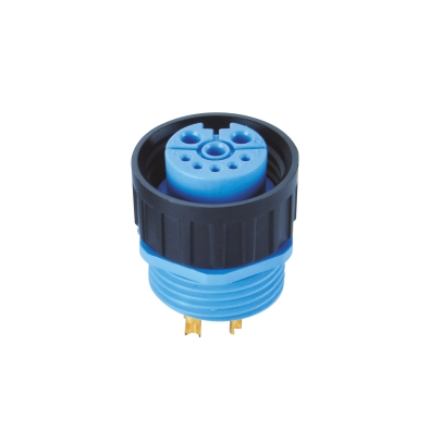 M20 Female Straight Connector, Solder Panel Mount, Rear Fastened, Contacts: 3+5, Unshielded, IP67/IP68